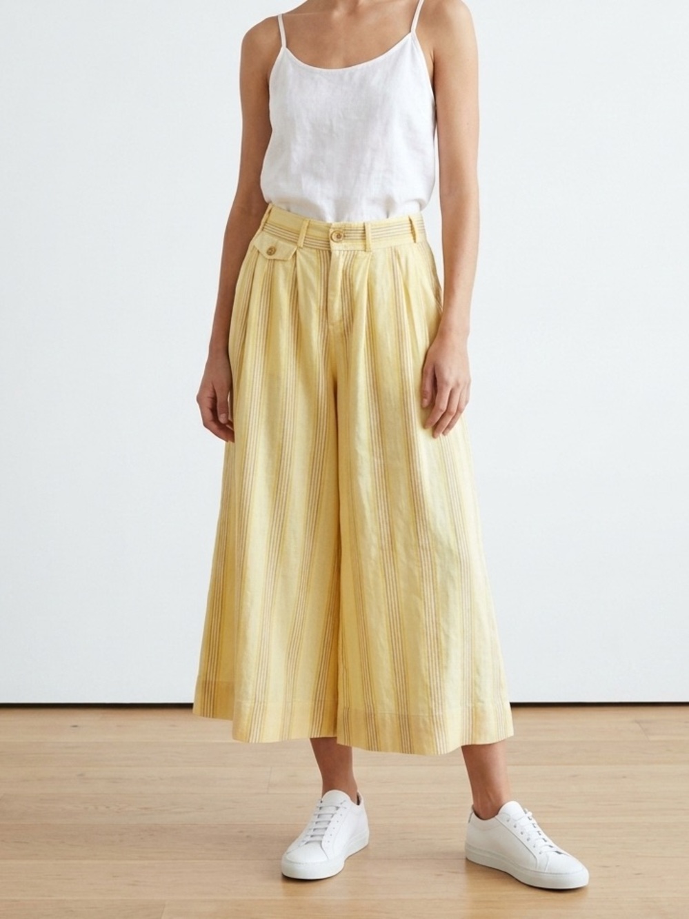 Maeve Anthropologie Yellow Striped Wide Leg Pleated Culotte Pants💛